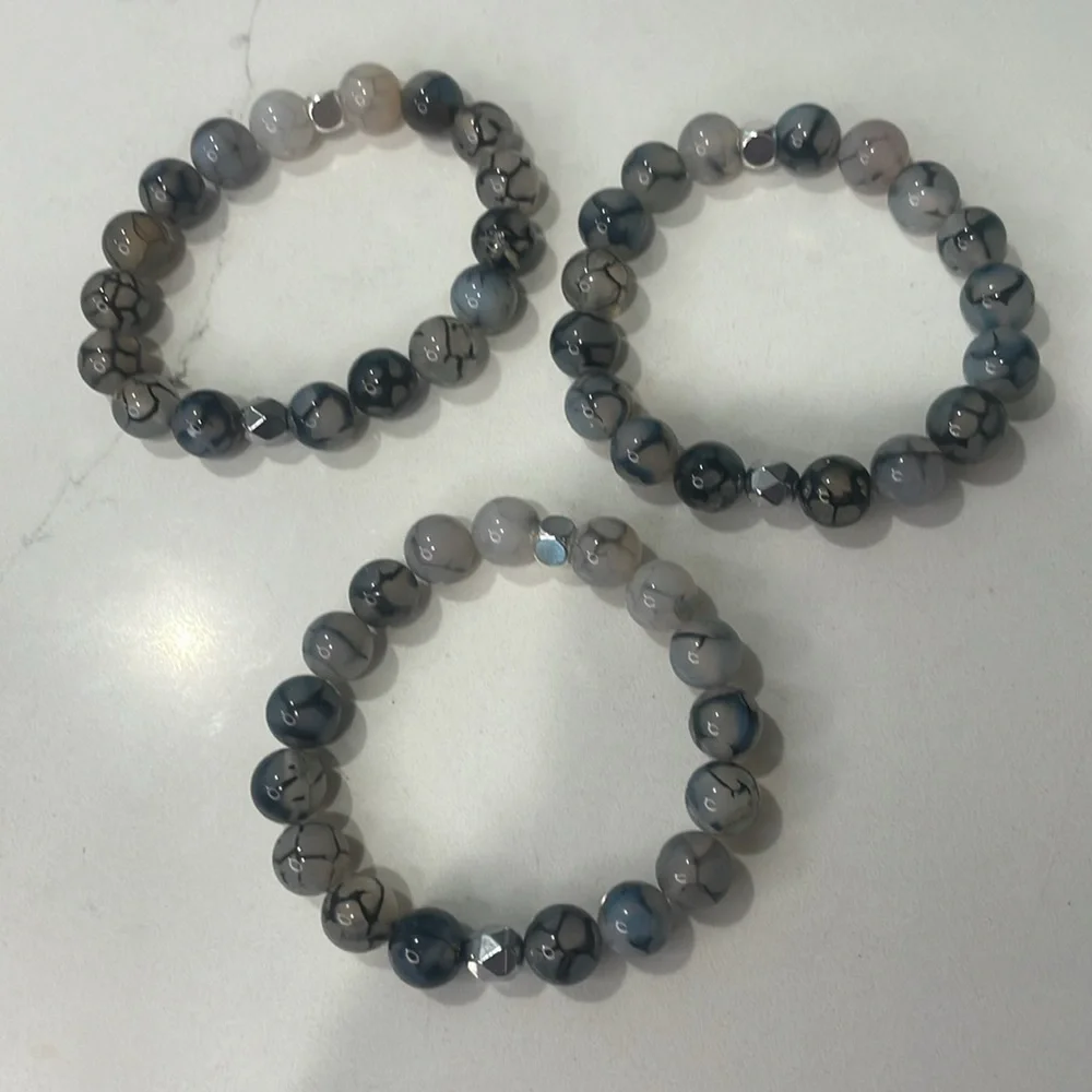Black ice bracelet- black & white dragon agate